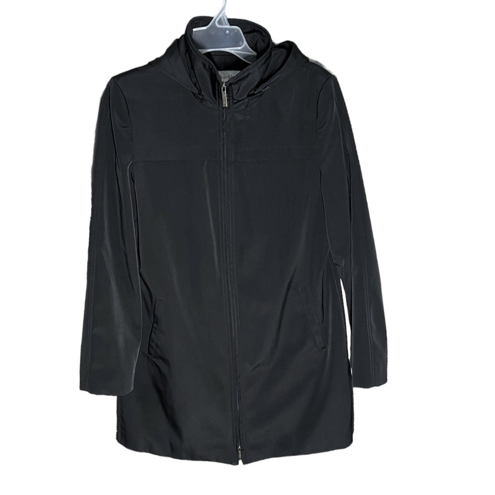 EUC Calvin Klein Long Black Removable Hooded Jacket Size M